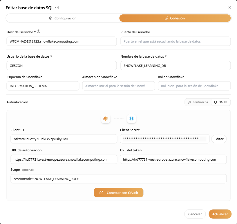 Imagen parámetros Snowflake